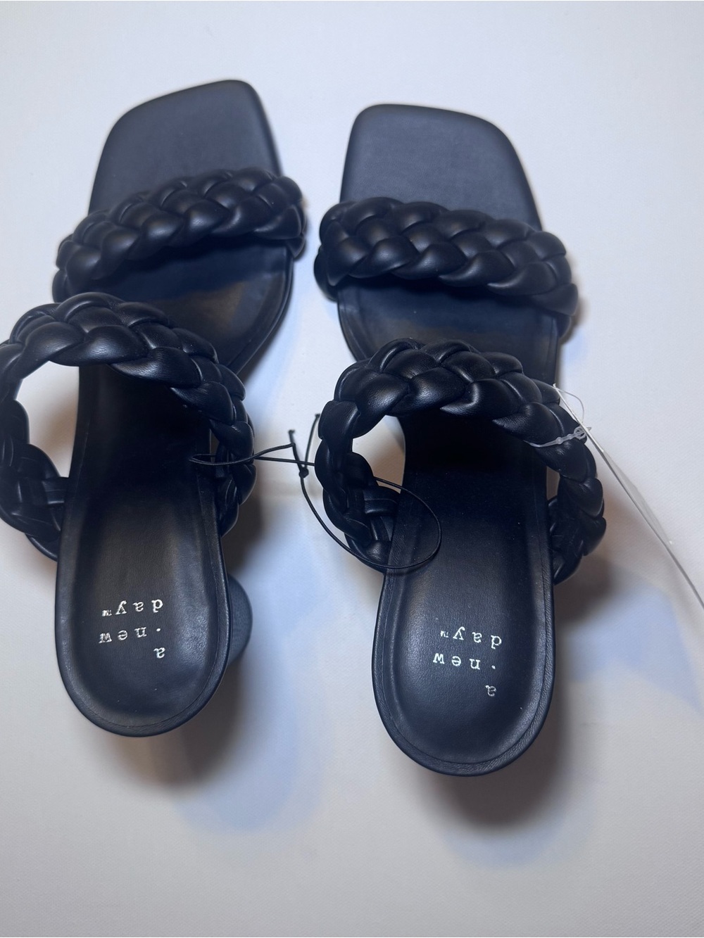 a new day Black Braided Double-Strap Slide Sandals NWT